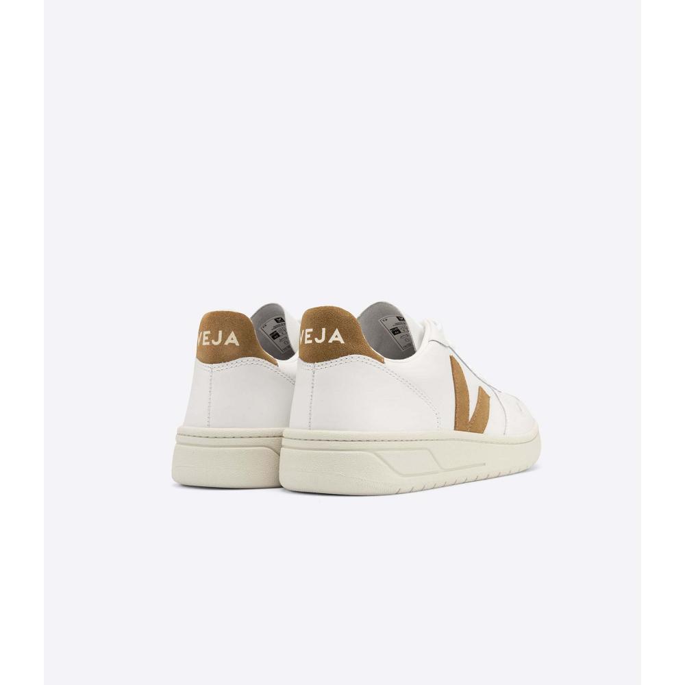 Men's Veja V-10 LEATHER Sneakers White/Brown | ZA 329CTV